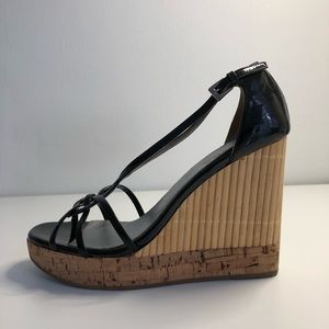 Prada black patent wedge sandal